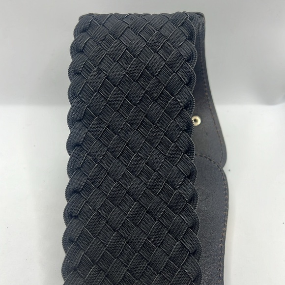 VTG Chico leather braid elastic black belt with enamel buckle size M statement - Picture 9 of 15